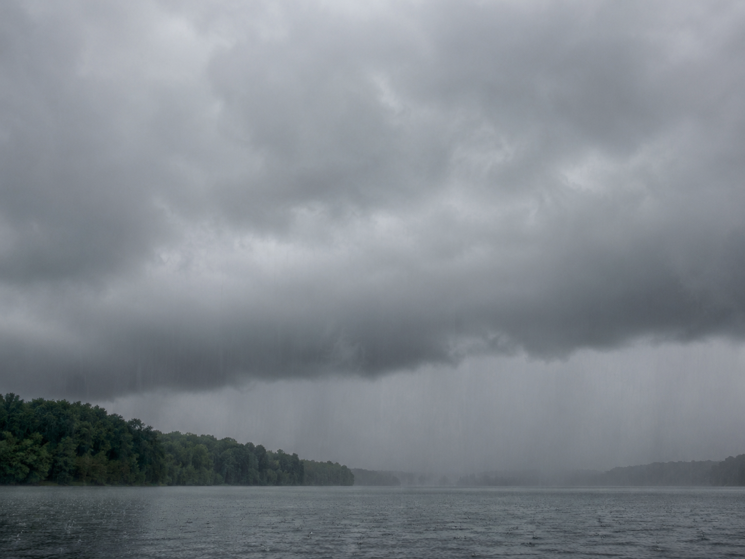 Nimbostratus clouds: Thick, dark, shapeless gray that blots out the sun and seems to fade into the falling rain.